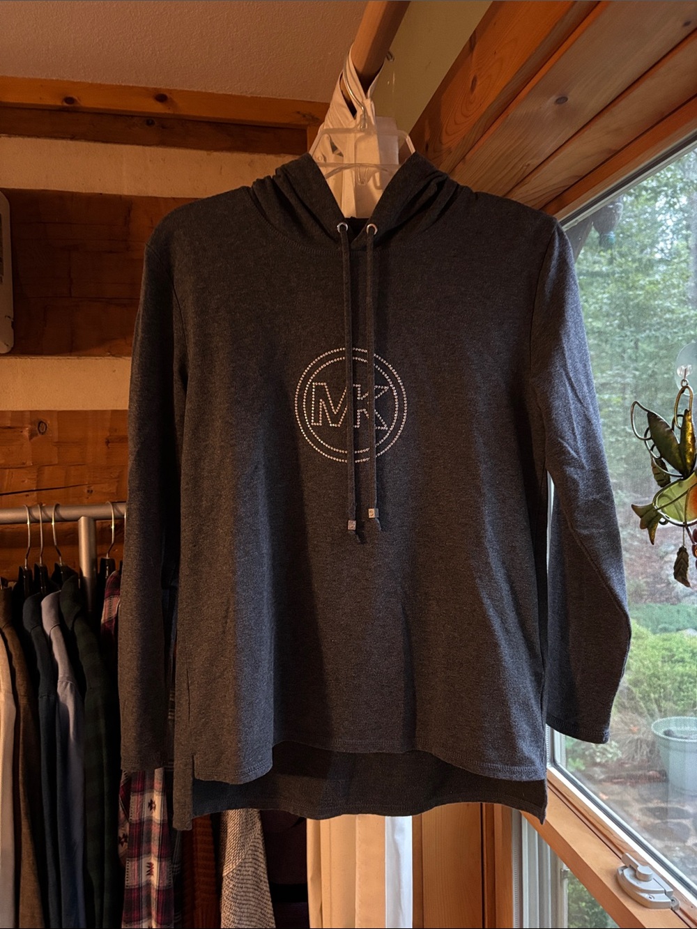 Michael Kors Dark Charcoal Gray Hooded Logo Pullover